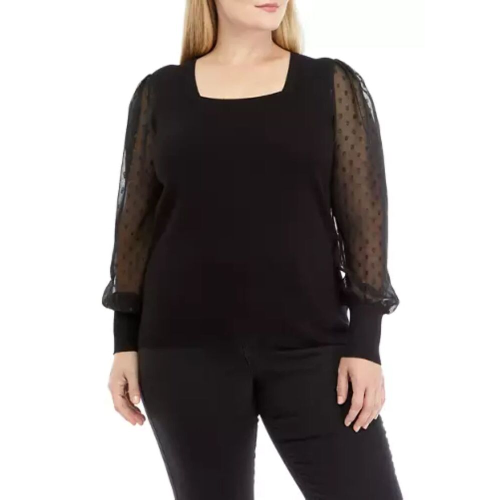 CATHERINE CATHERINE MALANDRINO Metallic Dot Sleeve Knit Blouse, NWT! Size 2X